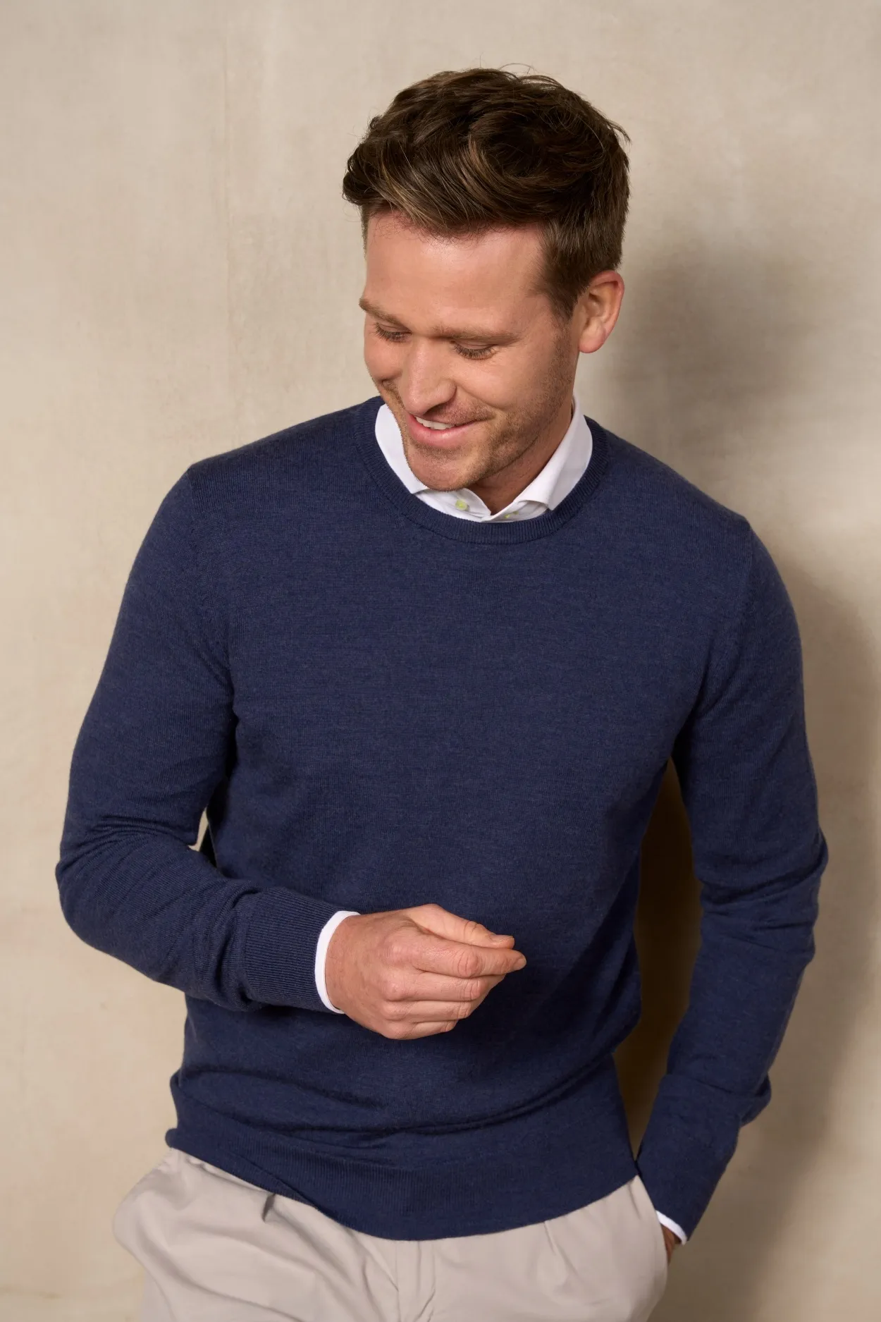 DISTRICT INDIGO MERINO / STRETCH PULLOVER RONDE HALS INDIGO (7.32.500.560  011)
