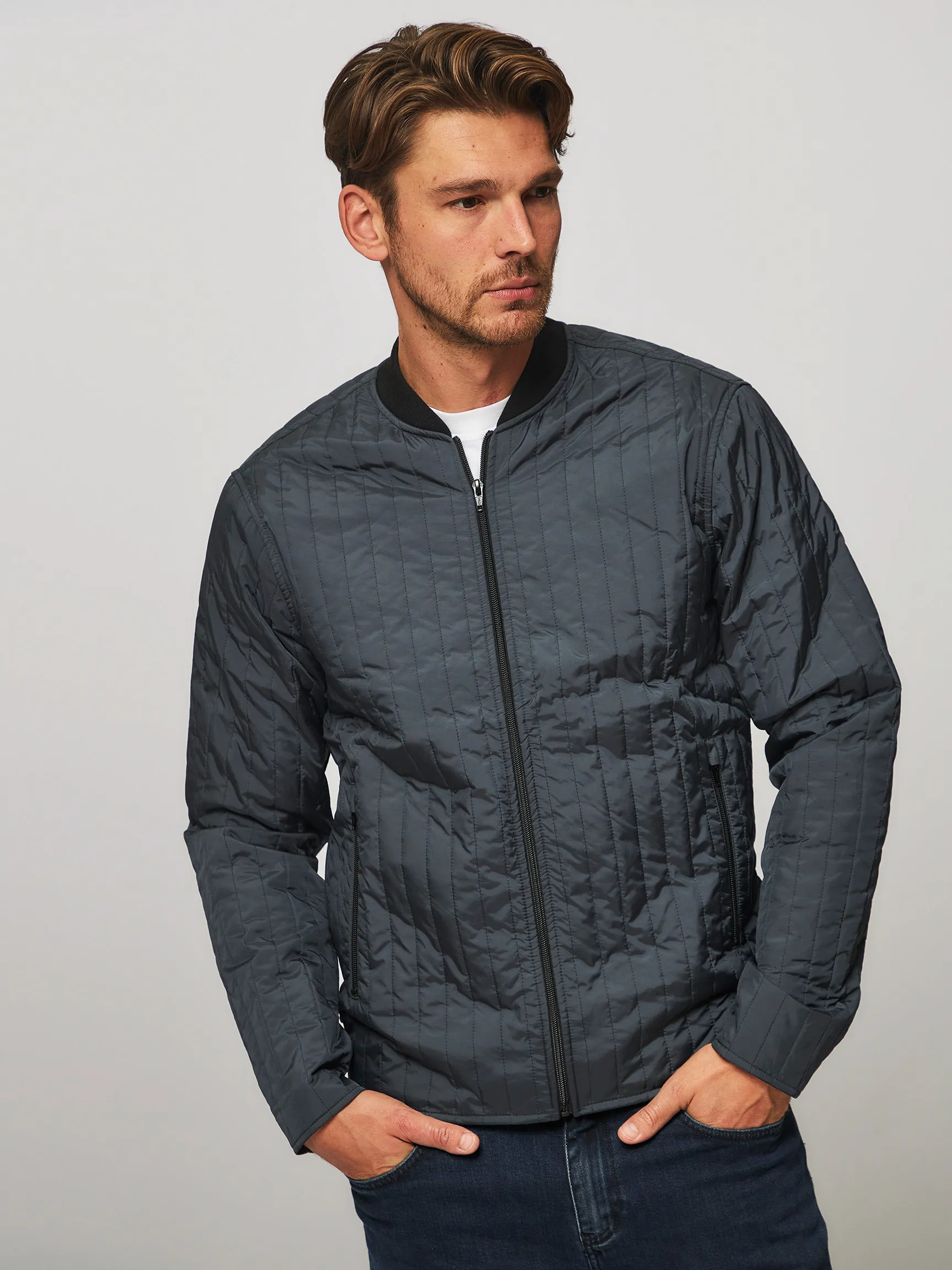 Mads Norgaard Men Janus, woven jacket with stitched pattern
