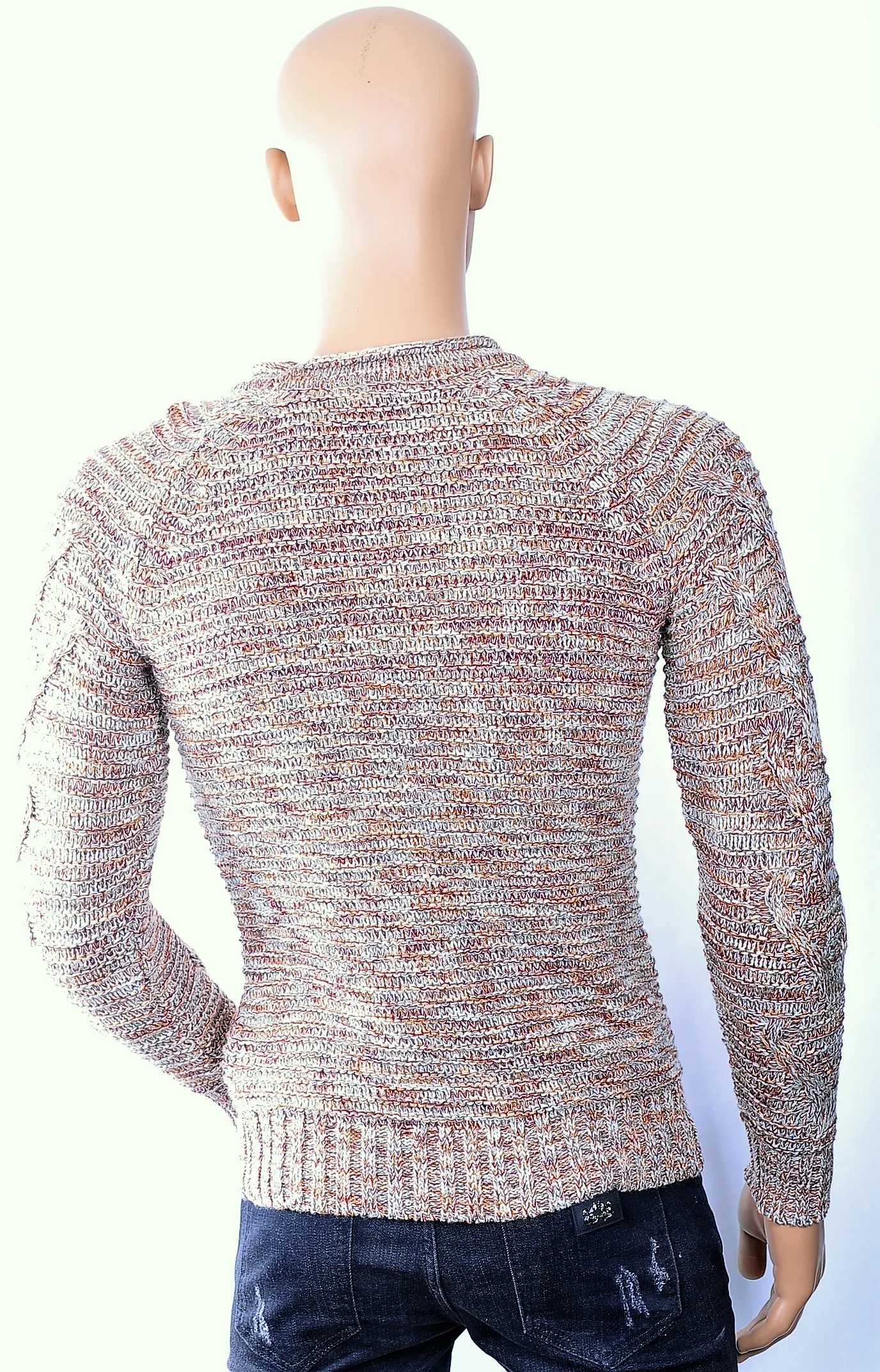 Trick0 trendy grof gebreide ronde hals heren wintertrui Donkerblauw